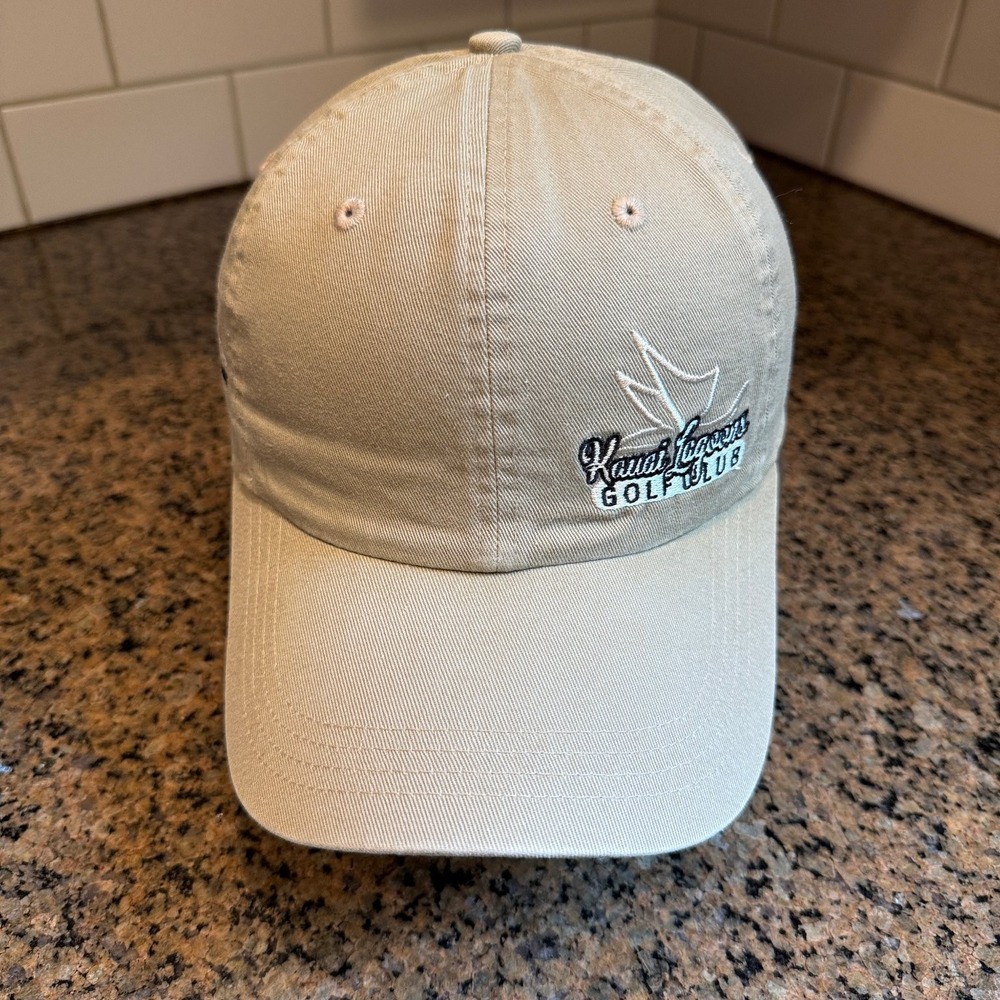 Vtg Kauai Lagoons AHEAD Classic Cut Golf Hat Mens OS Khaki Tan Cotton